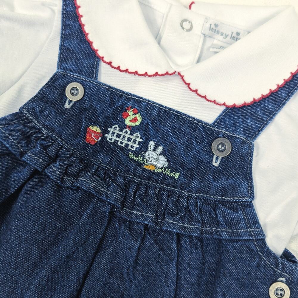 Kissy Kissy Dress Bodysuit Baby Girls Size 0-3m Farm Denim Embroidered - Picture 2 of 7